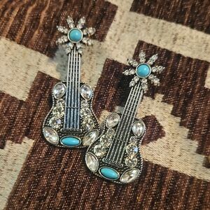 Turquoise and Silver Guitar Earrings